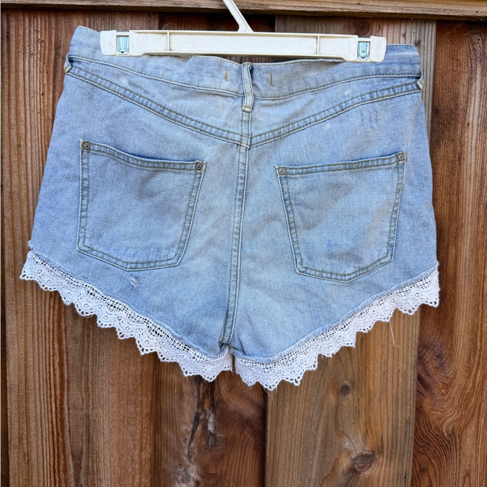 Denim Lace Trim Free People Shorts - Picture 3 of 4